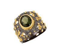 Ravishing Impressions Anillo de bisel apilable de moldavita verde ovalado de 10 x 8 mm, hecho a mano, apilable, joyería de moda, regalo para mujeres y hombres, M1/2,53(16.9), Piedra preciosa
