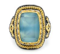 Ravishing Impressions Anillo de calcedonia chapado en oro negro rodiado azul con bisel facetado rectangular para mujer, joyería de piedras preciosas atrevidas, M 1/2, Piedra preciosa, Calcedonia