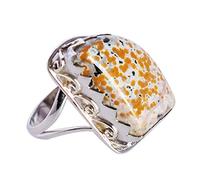 Ravishing Impressions Anillo de jaspe oceánico con bisel de rodio blanco, con forma de cabujón multicolor, 20 x 15 mm, joyería de diseño atrevido, regalo único para mujeres, J 1/2, Piedra preciosa