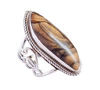 Ravishing Impressions Anillo de jaspe paisaje, bisel de rodio blanco, cabujón elegante, 34 x 12 mm, anillo de piedras preciosas multicolor, joyería de diseño atrevido, regalo único para mujeres, J 1/2