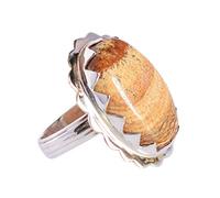 Ravishing Impressions Anillo de jaspe paisaje, bisel de rodio blanco, cabujón ovalado de 23 x 15 mm, anillo de piedras preciosas multicolor, joyería de diseño atrevido, regalo único para mujeres, W 1
