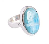 Ravishing Impressions Anillo de larimar para mujer, juego de bisel ovalado de cabujón azul, 16 x 22 mm, hecho a mano, joyería de piedras preciosas, P1/2,57(18.1), Piedra preciosa, Larimar