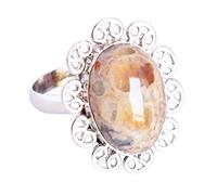 Ravishing Impressions Anillo de ópalo de fuego mexicano con bisel de rodio blanco, cabujón ovalado de 18 x 12 mm, anillo de piedras preciosas multicolor, joyería de diseño atrevido, regalo único para