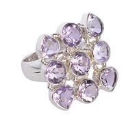 Ravishing Impressions Anillo de plata 925 con amatista de 8 x 8 mm, 7 x 7 mm, 7 mm, ovalado, facetado, morado, ajustable, hecho a mano, joyería natural, regalo para ella, U 1/2, Piedra preciosa