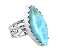 Ravishing Impressions Anillo de plata 925 con larimar de 26 x 13 mm, cabujón ovalado, bisel azul, ajustable, piedras preciosas naturales, hecho a mano, regalo bohemio para mujer, único, T 1/2, Piedra
