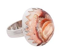 Ravishing Impressions Anillo de plata 925 con ópalo de fuego mexicano de 18 x 14 mm, cabujón ovalado, melocotón, bisel múltiple, ajustable, piedras preciosas naturales, hecho a mano, regalo para mujer