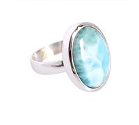 Ravishing Impressions Anillo ovalado de cabujón azul larimar de 15 x 20 mm, juego de bisel hecho a mano con piedras preciosas naturales, elegante anillo de declaración para mujer, M1/2,53(16.9