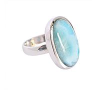 Ravishing Impressions Anillo ovalado de larimar azul cielo de 18 x 13 mm, bisel de cabujón hecho a mano, joyería de piedras preciosas naturales para mujer, diseño llamativo, R1/2,60(19.10), Piedra