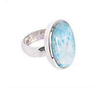 Ravishing Impressions Anillo ovalado de larimar azul océano de 17 x 21 mm, bisel de cabujón, hecho a mano, joyería de piedras preciosas naturales para mujer, K1/2,51(16.2), Piedra preciosa, Larimar