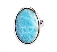 Ravishing Impressions Anillo ovalado de larimar inspirado en el océano, 16 x 22 mm, juego de bisel de cabujón azul, hecho a mano, piedras preciosas naturales para mujer, R1/2,60(19.10), Piedra