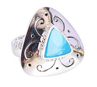 Ravishing Impressions Arizona - Anillo de plata turquesa con bisel de rodio blanco, cabujón triangular de 12 mm, anillo de piedras preciosas azules, joyería de diseño atrevido, regalo único para
