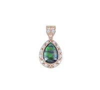 Ravishing Impressions Collar con colgante de amolita de fuego verde, piedra preciosa de pera de 15 x 10 mm con topacio blanco, plata de ley 925 chapada en oro rosa, elegante joyería canadiense hecha a