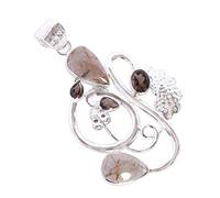 Ravishing Impressions Collar con colgante de cuarzo ahumado y rutilo dorado en plata de ley 925, joyería de piedras preciosas doradas y marrones