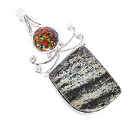 Ravishing Impressions Collar con colgante de ópalo suizo y ópalo de fuego en plata de ley 925 - Joyas de piedras preciosas verdes