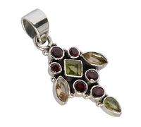 Ravishing Impressions Collar con colgante de plata 925 con peridoto, citrino y granate, joyería de cristal de abundancia y vitalidad para mujer, colgante hecho a mano con cadena, 8x4, 5x3, 5, 4, 3