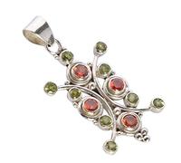 Ravishing Impressions Collar con colgante de plata 925 con peridoto y cuarzo cornalina, joyería de cristal de abundancia y pasión para mujer, colgante hecho a mano con cadena, 5, 4, Gema Plata