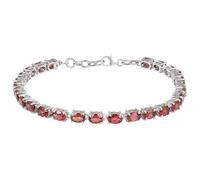 Ravishing Impressions Elegante pulsera de tenis de granate rojo plateado de 8 pulgadas para mujer, chapada en rodio blanco, piedras facetadas ovaladas de 6 x 4 mm, cierre de langosta ajustable, regalo