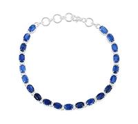 Ravishing Impressions Kyanite - Pulsera de tenis para mujer, 6 x 4 mm, ovalada, facetada, azul, plata de ley 925, chapada en rodio blanco, cierre de langosta, joyería fina, 9, Plata de ley, Cianita