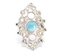 Ravishing Impressions Larimar - Anillo chapado en rodio blanco de 8 mm con bisel redondo de cabujón azul para mujer, joyería llamativa, L 1/2, Piedra preciosa, Larimar