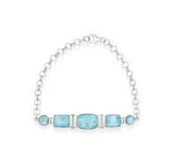 Ravishing Impressions Larimar - Pulsera de cabujón azul, joyería de piedras preciosas, cadena ajustable, cierre de langosta, juego de bisel rectangular, redondo, chapado en rodio blanco, pulsera de