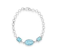 Ravishing Impressions Larimar - Pulsera de piedras preciosas azules, cadena ajustable, cierre de langosta, juego de bisel ovalado, rectangular, cabujón blanco, chapado en rodio blanco, joyería de