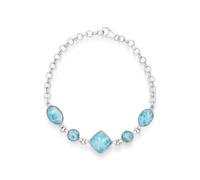 Ravishing Impressions Larimar - Pulsera de piedras preciosas azules, cadena ajustable, cierre de langosta, juego de bisel cuadrado, redondo, ovalado, chapado en rodio blanco, joyería para mujer, 9