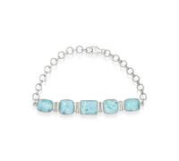 Ravishing Impressions Larimar - Pulsera de piedras preciosas azules, cadena ajustable, cierre de langosta, juego de bisel rectangular, cuadrado, cabujón blanco, chapado en rodio, piedra natural