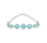 Ravishing Impressions Larimar - Pulsera de piedras preciosas azules, cadena ajustable, cierre de langosta, juego de bisel ovalado, rectangular, pera, redondo, cabujón blanco, chapado en rodio, joyería