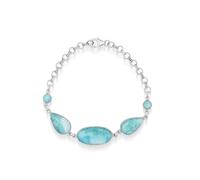 Ravishing Impressions Larimar - Pulsera de piedras preciosas azules, cadena ajustable, cierre de langosta, juego de bisel ovalado, cabujón redondo, chapado en rodio blanco, joyería de piedra natural
