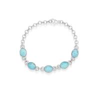 Ravishing Impressions Larimar - Pulsera de piedras preciosas azules, cadena ajustable, cierre de langosta, juego de bisel ovalado, cabujón blanco, chapado en rodio, pulsera de piedra natural, regalo