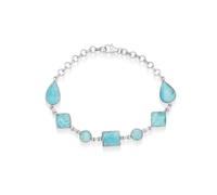 Ravishing Impressions Larimar - Pulsera de piedras preciosas azules, cadena ajustable, cierre de langosta, juego de bisel rectangular, redondo, cuadrado, pera, cabujón, chapado en rodio blanco