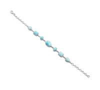 Ravishing Impressions Larimar - Pulsera de piedras preciosas azules, cadena ajustable, cierre de langosta, juego de bisel ovalado, rectangular, cabujón de pera, chapado en rodio blanco, joyería para