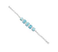 Ravishing Impressions Larimar - Pulsera de piedras preciosas azules, cadena ajustable, cierre de langosta, juego de bisel, cabujón rectangular, chapado en rodio blanco, piedra natural, regalo para