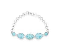 Ravishing Impressions Larimar - Pulsera de piedras preciosas azules, cadena ajustable, cierre de langosta, juego de bisel ovalado, cabujón redondo, chapado en rodio blanco, joyería de piedra natural