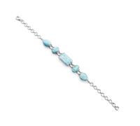 Ravishing Impressions Larimar - Pulsera de piedras preciosas azules, cadena ajustable, cierre de langosta, juego de bisel rectangular, ovalado, cabujón de pera chapado en rodio blanco, joyería para
