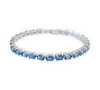 Ravishing Impressions London Blue Topaz - Pulsera de tenis con piedra natal de diciembre, 6 x 4 mm, piedras preciosas azules facetadas ovaladas en blanco chapado en rodio blanco, pulsera clásica con