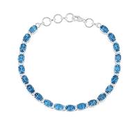 Ravishing Impressions London - Pulsera de tenis con topacio azul para mujer, 6 x 4 mm, piedra preciosa azul facetada ovalada, plata de ley 925, chapada en rodio blanco, cierre de langosta, joyería