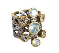 Ravishing Impressions Natural Blue Topaz Birthstone 925 Sterling Silver Black Rhodium Cocktail Ring Boho Handmade Anniversary Jewelry for Women Sz- W