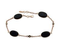 Ravishing Impressions Pulsera de plata de ley 925 chapada en oro rosa, ónix negro y cuarzo ahumado, 25,4 cm, ovalada de 14 x 10 mm, cabujón, juego de bisel, joyería de regalo marrón