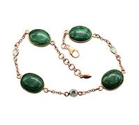 Ravishing Impressions Pulsera de plata de ley 925 con malaquita y cuarzo de cristal para mujer, chapado en oro rosa, cabujón verde ovalado con cuarzo transparente, juego de bisel, pulsera de cadena