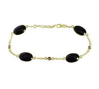 Ravishing Impressions Pulsera de plata de ley 925 con ónix negro y cuarzo ahumado, chapado en oro amarillo, juego de bisel ovalado redondo con cabujón negro y marrón, joyería para mujer de 9.8