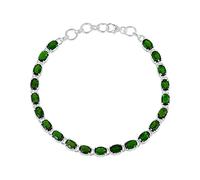 Ravishing Impressions Pulsera de tenis cromada diópsido para mujer, piedra natal de agosto, piedra preciosa verde facetada ovalada, plata de ley 925, chapada en rodio blanco, cierre de langosta