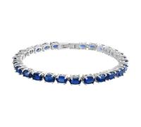 Ravishing Impressions Pulsera de tenis de cianita inspirada en la piedra natal de septiembre, 6 x 4 mm, ovalada, facetada, azul, piedra preciosa blanca, chapada en rodio, juego de joyas clásicas para