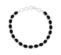 Ravishing Impressions Pulsera de tenis de ónix negro para mujer, 6 x 4 mm, piedra preciosa negra facetada ovalada, plata de ley 925, chapada en rodio blanco, cierre de langosta, joyería fina, 6.5