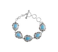 Ravishing Impressions Pulsera Larimar de plata de ley 925 con gema azul natural y joyas oxidadas con cadena ajustable de 7,5 pulgadas con cierre de mordaza, 7.5 Inches, Plata de ley, Larimar