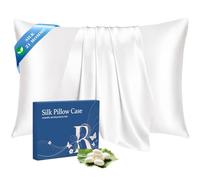 Ravmix Funda Almohada Seda 100% con Cremallera, 21 Momme Seda Morera para Salud Cabello y Piel, Suave, Lisa, Transpirable, Fresca, sueño reparador, Silk Pillowcase 50x70 cm, 1 Unidad, Blanco Marfil