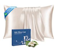 Ravmix Funda Almohada Seda 100% con Cremallera, 21 Momme Seda Morera para Salud Cabello y Piel, Suave, Lisa, Transpirable, Fresca, sueño reparador, Silk Pillowcase 50x70 cm, 1 Unidad, Beige