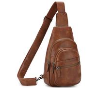 RAVUO Bolso Bandolera Mujer, Casual Mochila Pequeña de Cuero Pu Moda Bolsos Pecho Bolso Cruzado Mini Crossbody Sling Bag para Viaje Trabajo,Marrón