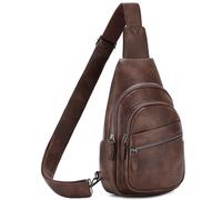 RAVUO Bolso Bandolera Mujer, Casual Mochila Pequeña de Cuero Pu Moda Bolsos Pecho Bolso Cruzado Mini Crossbody Sling Bag para Viaje Trabajo,Café
