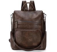 RAVUO Bolso Mochila Mujer, Mochilas Antirrobo de Cuero PU Moda Bolsa de Mano Mochilas Casual para Escuela Viaje Compras,Café